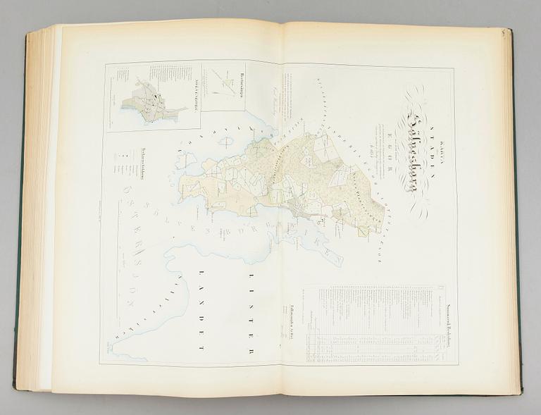 GUSTAF LJUNGGREN, Atlas öfver Sveriges städer jämte deras alla egor och jordar..., 1862. 89 kolorerade kartor.