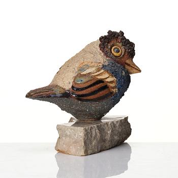 Tyra Lundgren, a stoneware sculpture of a bird, her own workshop, Sweden 1970.