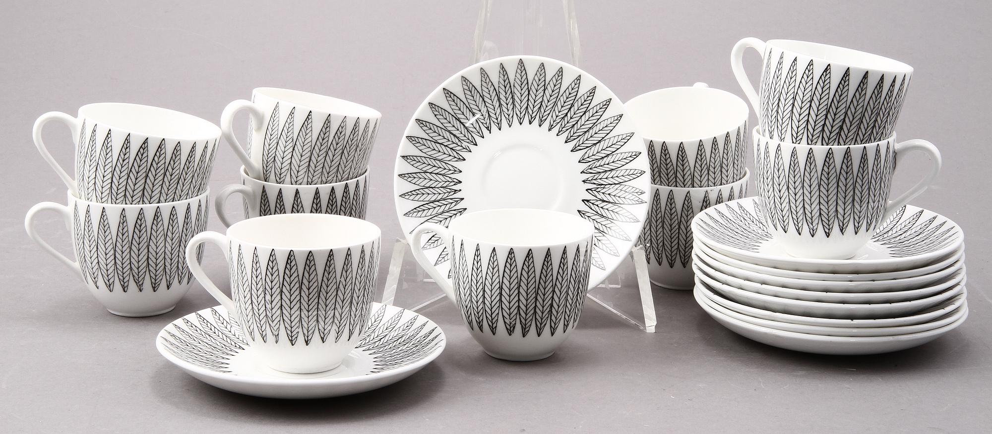 KAFFESERVISDELAR, 10 st, flintgods, "Salix", Gustavsberg.