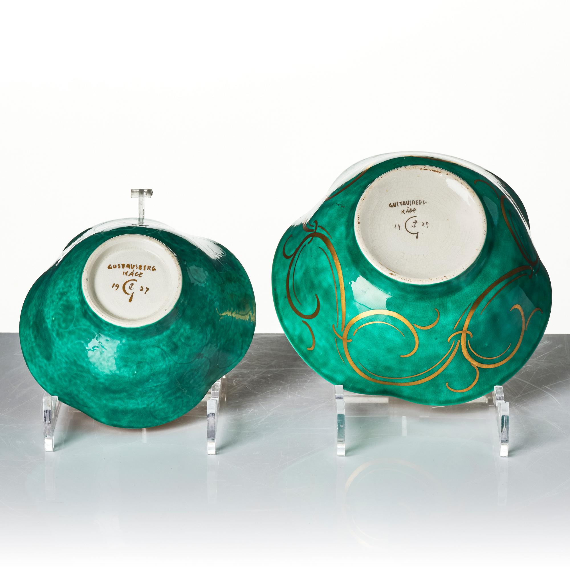 Wilhelm Kåge, outer casing, 2 pieces and bowls, 3 pieces, stoneware, Gustavsberg, most dated 1927-29.