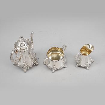 KAFFESERVIS, 3 delar, silver, firma Gustaf Möllenborg, 1905. Totalvikt ca 896 gram.