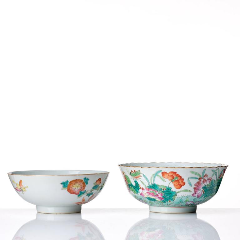 Two famille rose bowls, late Qing dynasty.