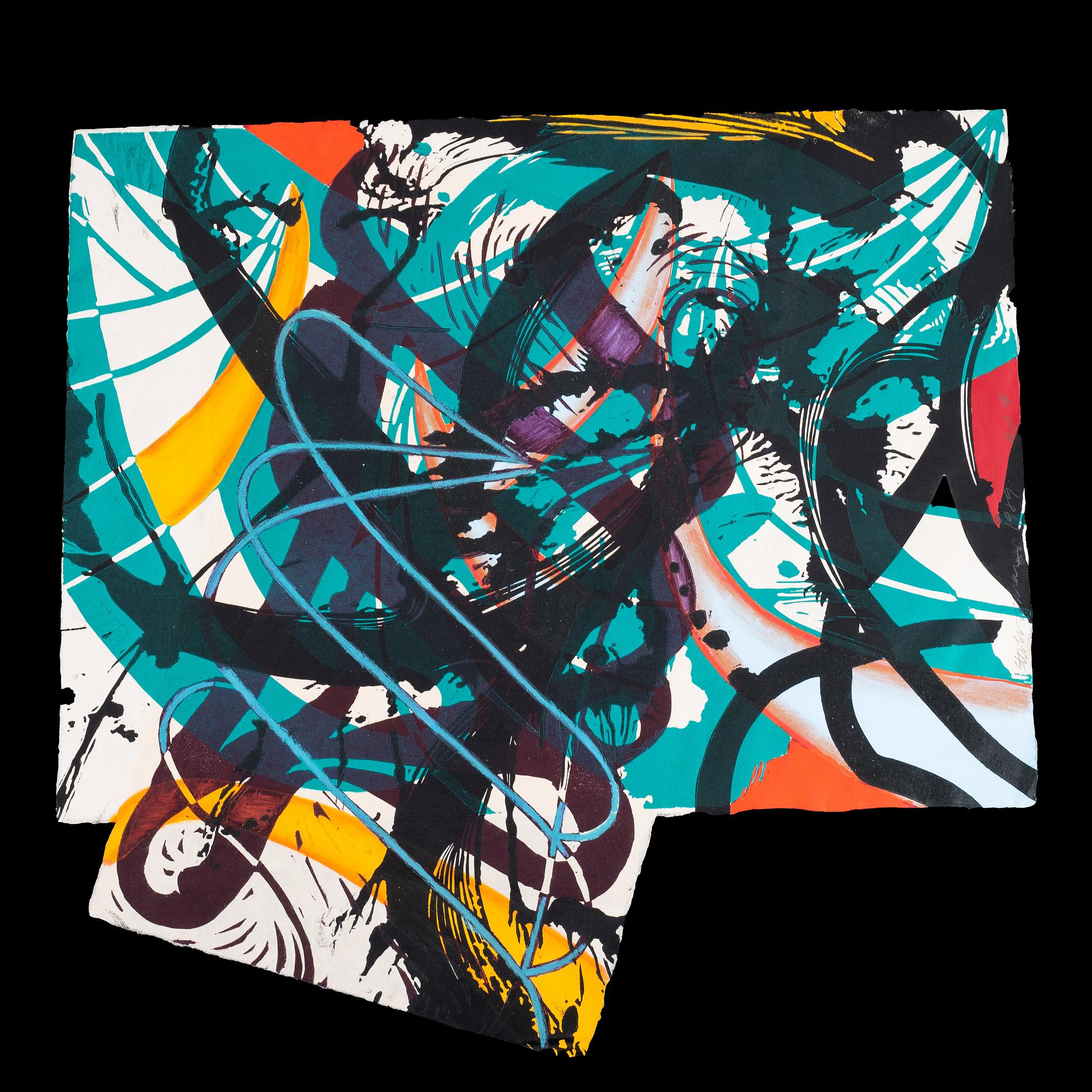 Steven Sorman, handcoloured linocut, signed and dated 1989, numbered ap 4.