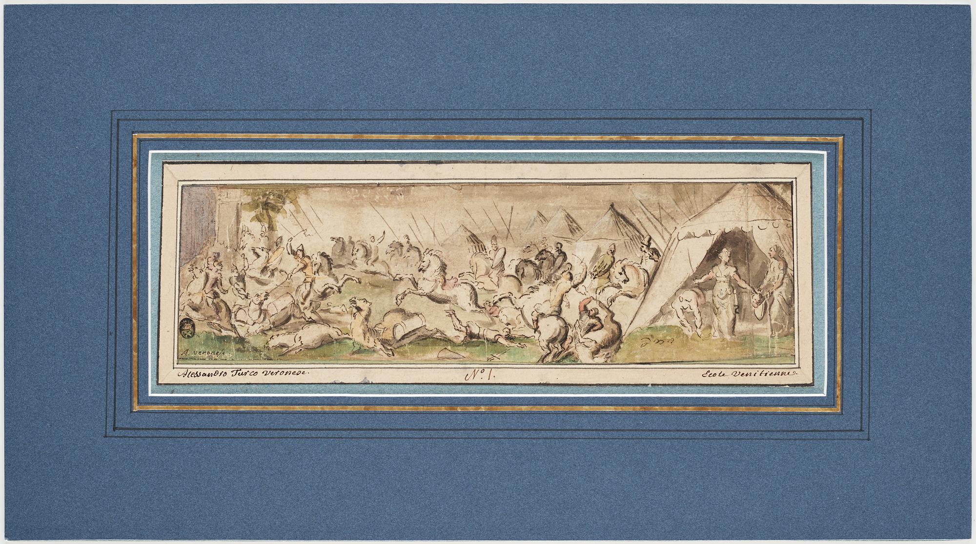 HANS JOHANN ROTTENHAMMER D.Ä., hans krets. Påskrift A Veronese. Akvarell och tusch, bildyta 8,5 x 30 cm.