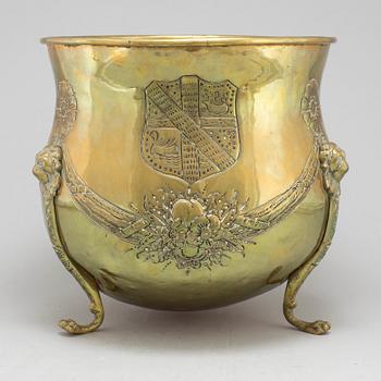 An 18th century brass flower pot.