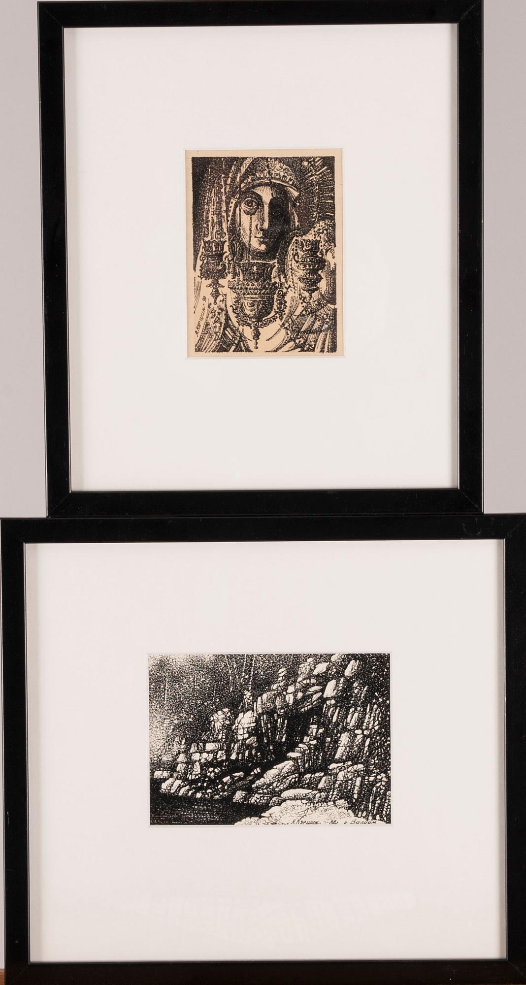 ANATOLY KURSHIN, 2 st, tusch, signerade, daterade -90 och Valaam -88.