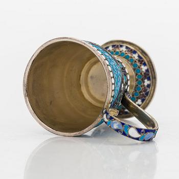A gilded silver and cloisonné enamel cup, Moscow 1898-1914.