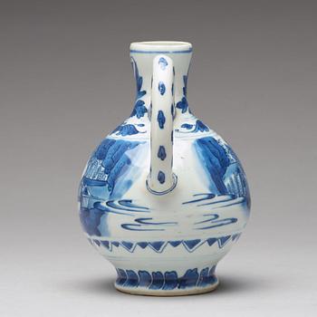 A blue and white Transitional ewer, 17th Century.