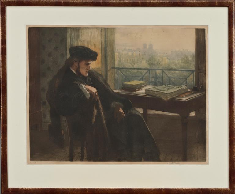 LIONELLO BALESTRIERI, färgetsning/akvatint, sign, numr no 80.