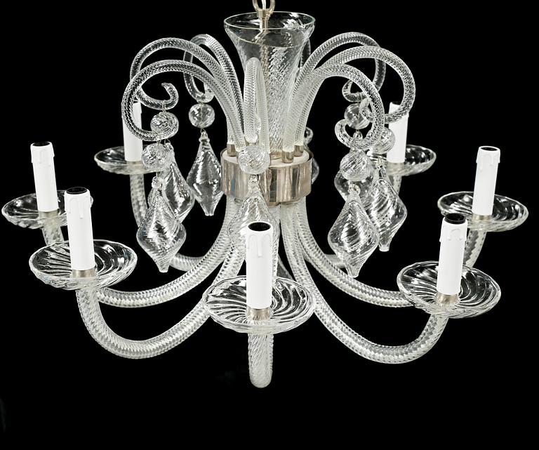 A ceiling lamp, probably made by Orrefors in the second half of the 20th century.