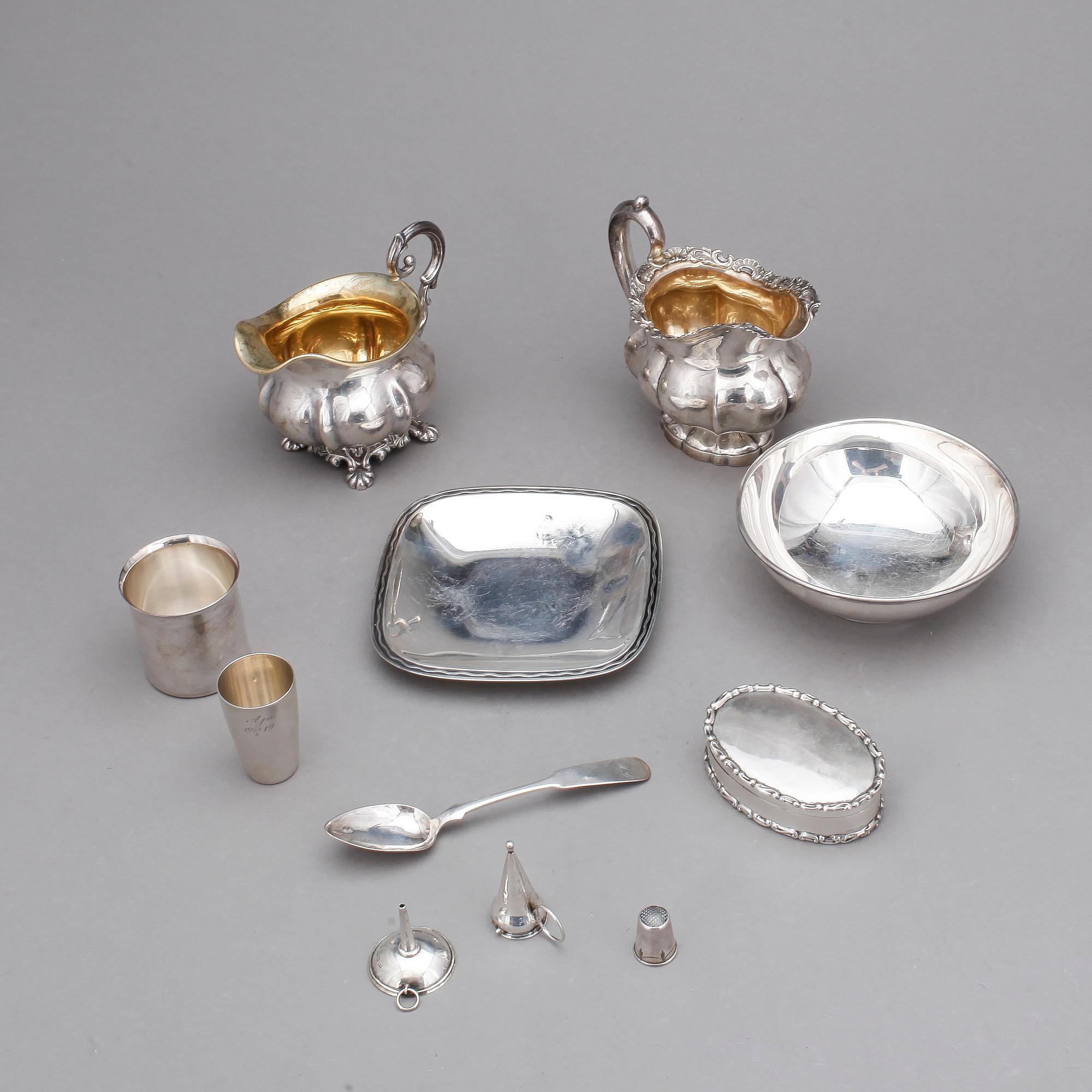 PARTI SILVER, 11 delar, Finland, Sverige och Ryssland, 1800-1900-tal, totalvikt ca 652 gram.