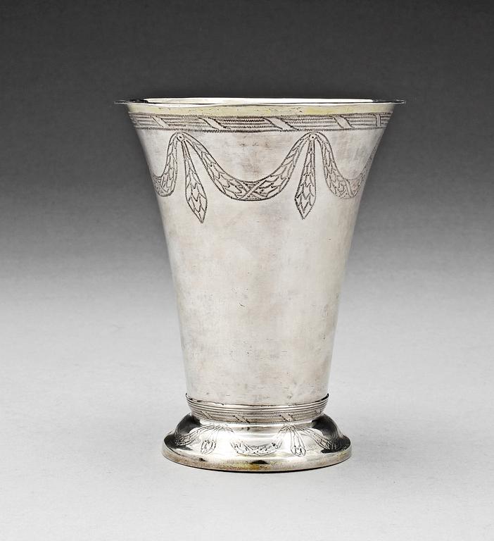 BÄGARE, silver, Fredrik Petersson Ström, Stockholm 1795. Vikt ca 200 gram.