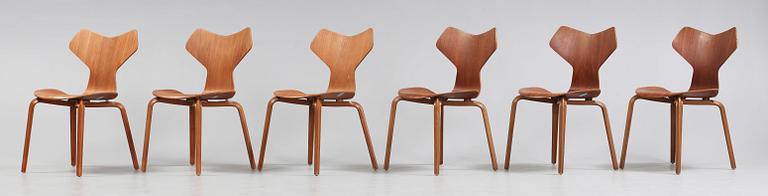 ARNE JACOBSEN, "Grand Prix", stolar, 6 st, Fritz Hansen, Danmark, sannolikt 1950-60-tal.