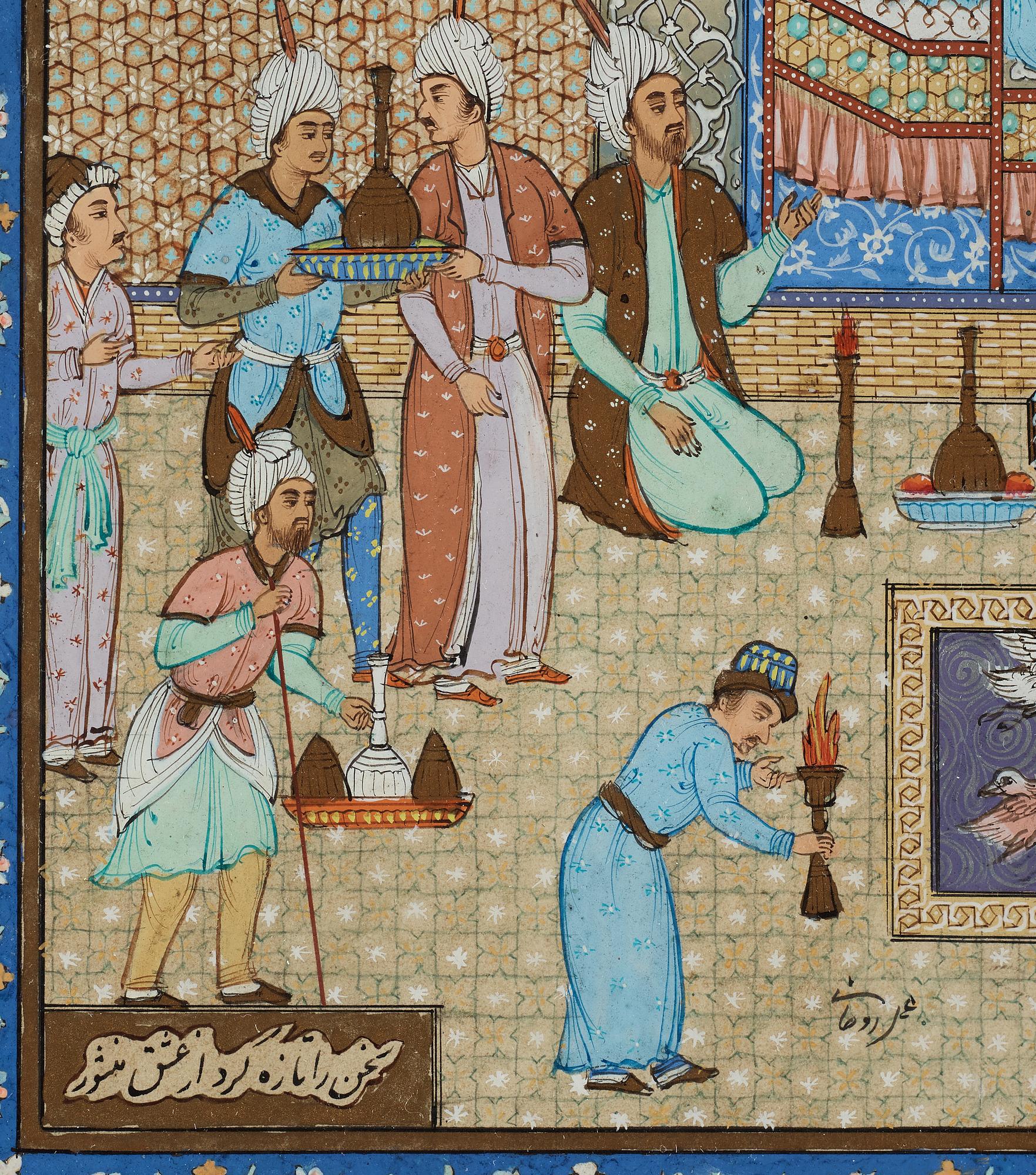 A gouache by an unknown artist, signed Hossein Rohani. Mid 20th century.