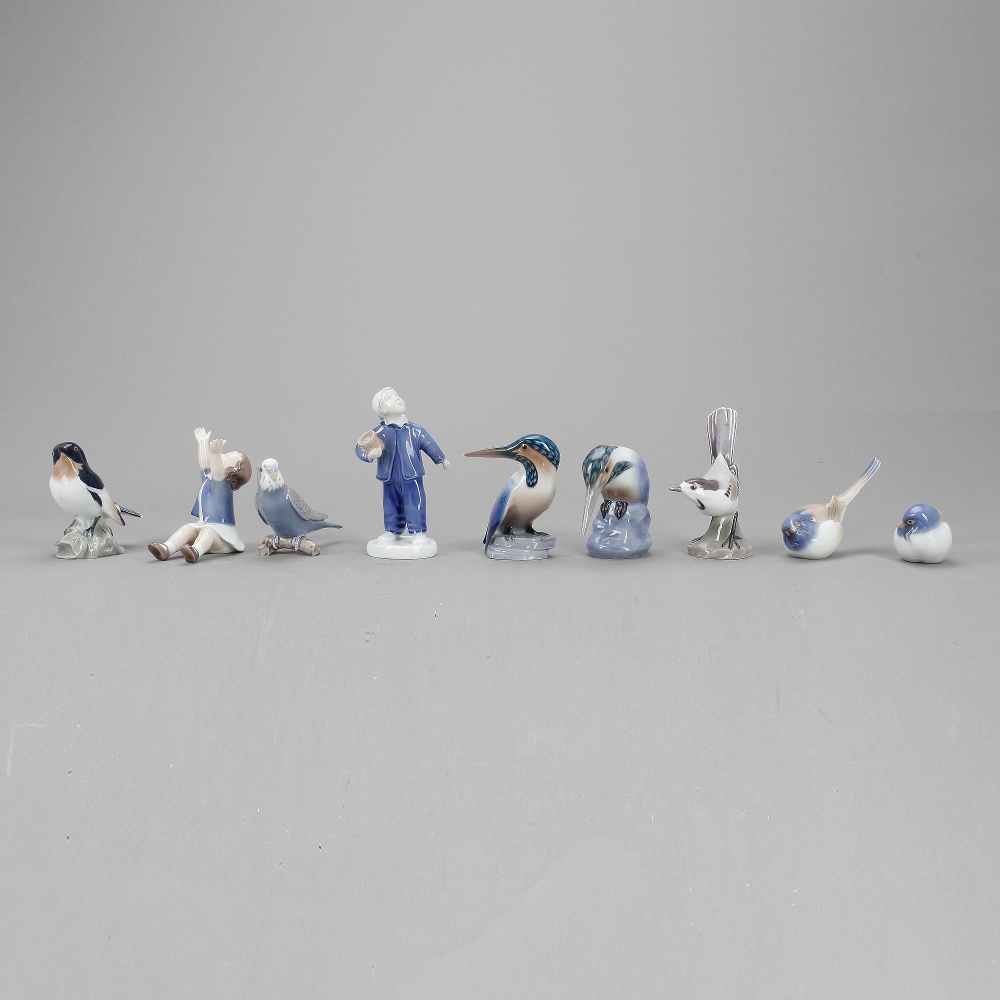 FIGURINER, 9 st, porslin, Bing & Gröndahl, Danmark 1900-tal.