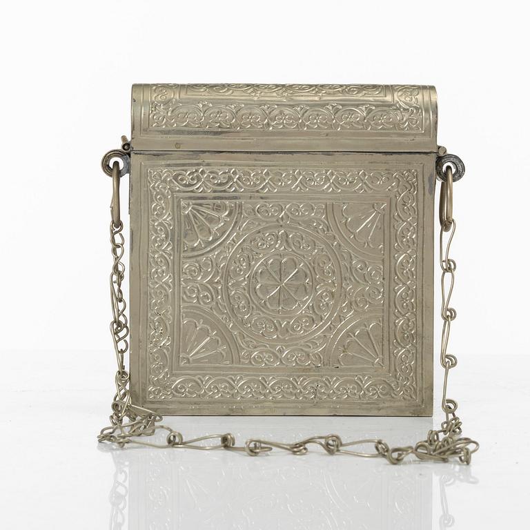 A silver plated Quran case, Noth Africa, circa 1900.