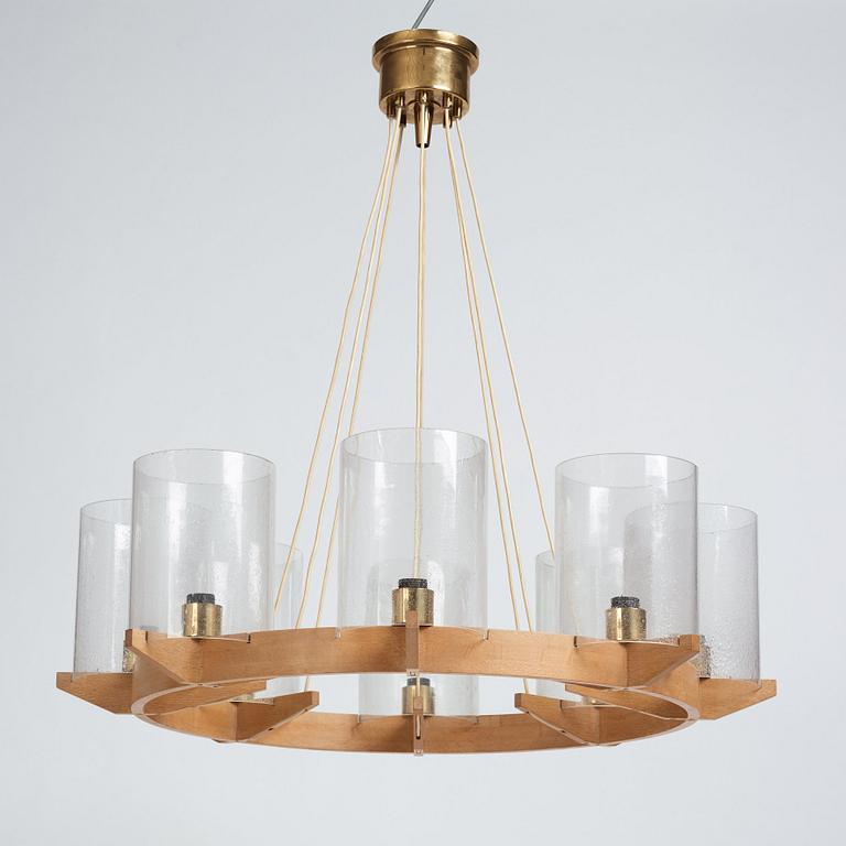 Hans-Agne Jakobsson, an oak six lights ceiling lamp, Hans Agne Jakobsson Markaryd, Sweden probably 1960's.