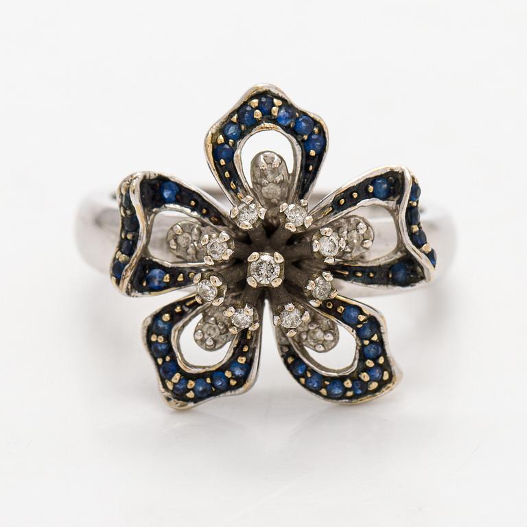Ring, small diamonds and sapphires, 14K white gold.