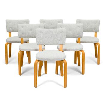Alvar Aalto, tuoleja, 6 kpl, malli 63 O.Y. Huonekalu- ja Rakennustyötehdas A.B. 1900-luvun puoliväli.