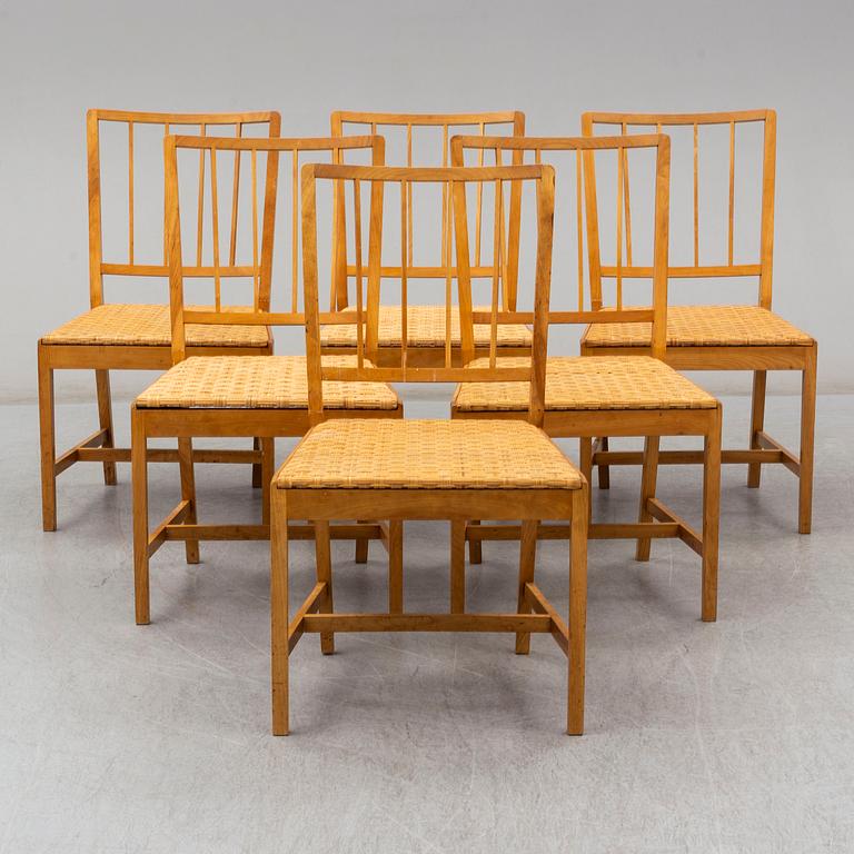 JOSEF FRANK, a set of six elm and rattan dining chairs, model 800.