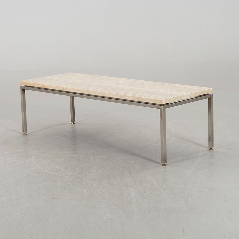 A TRAVERTINE TOP SOFA TABLE.