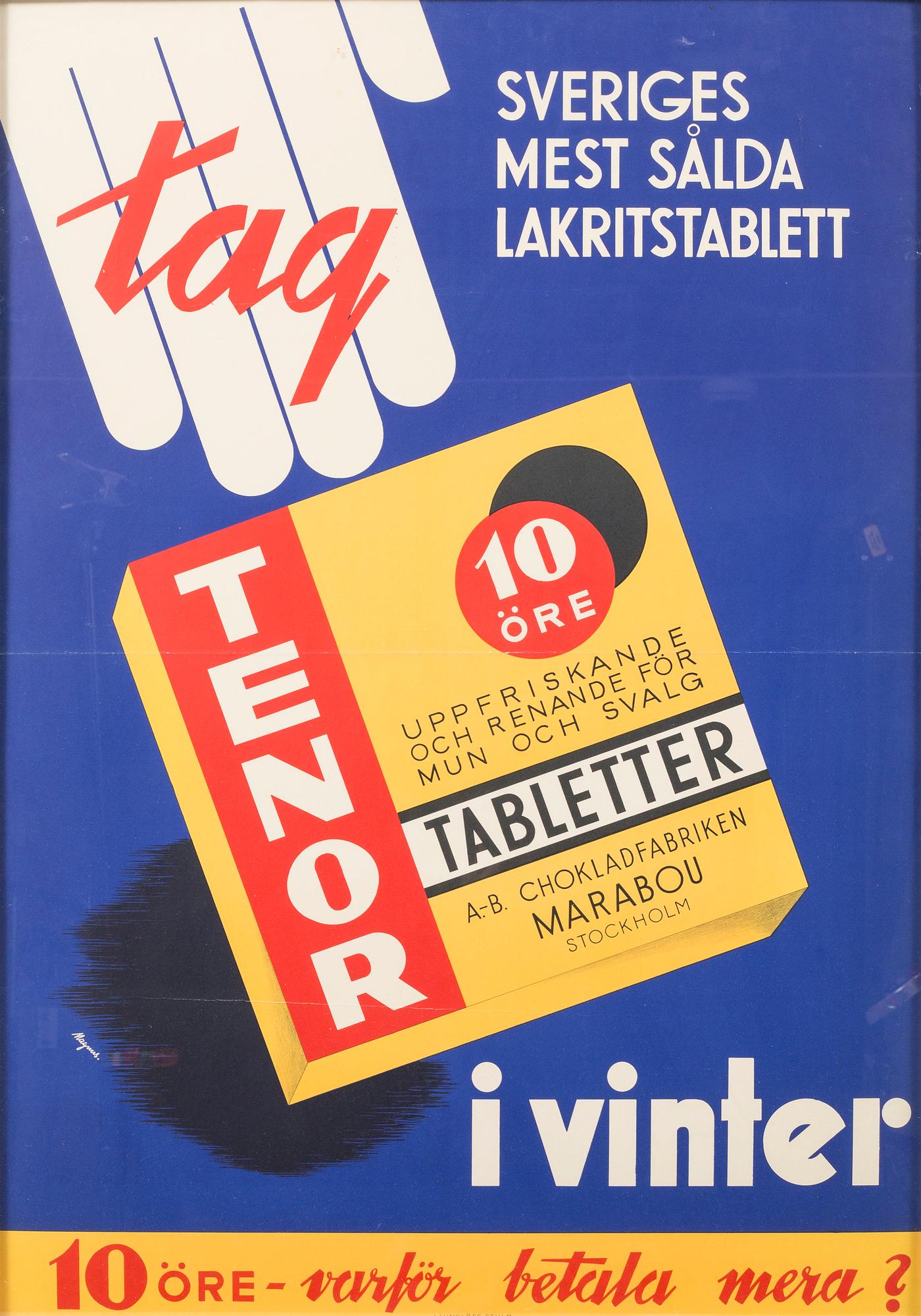 A mid 20th century advertising poster for Tenor.