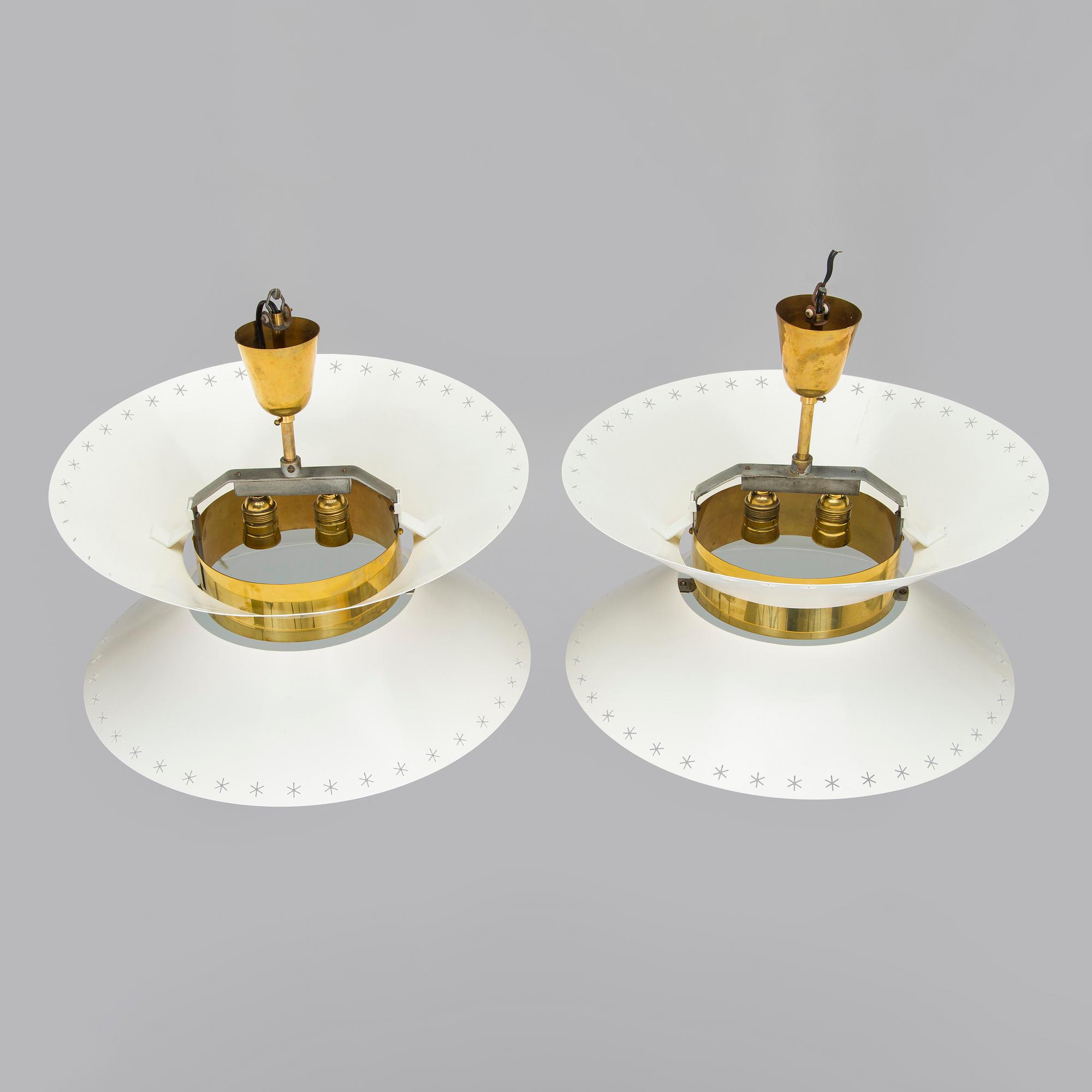 Paavo Tynell, a pair of ceiling lights, made to order, Taito, mid-20th century.