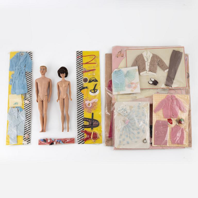 Mattel, Barbie and Ken, with clothes and accessories, 1960s.