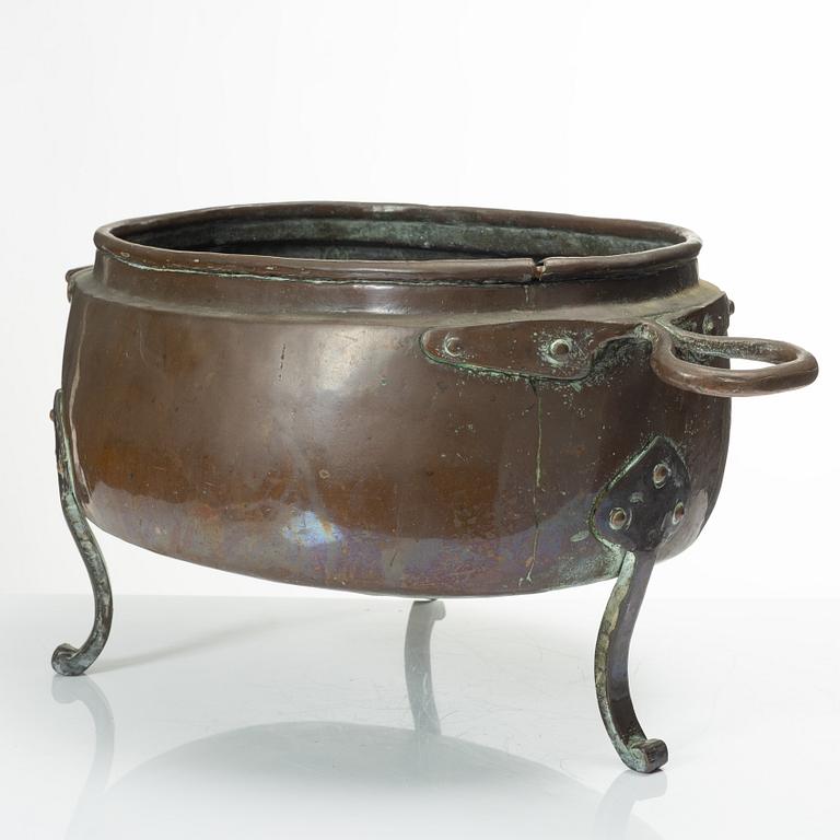 A Swedish copper cauldron, late 18th century.