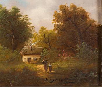 Two landscapes with figures by ADOLF KAUFMANN, oil on panel, signed G. Salvi.