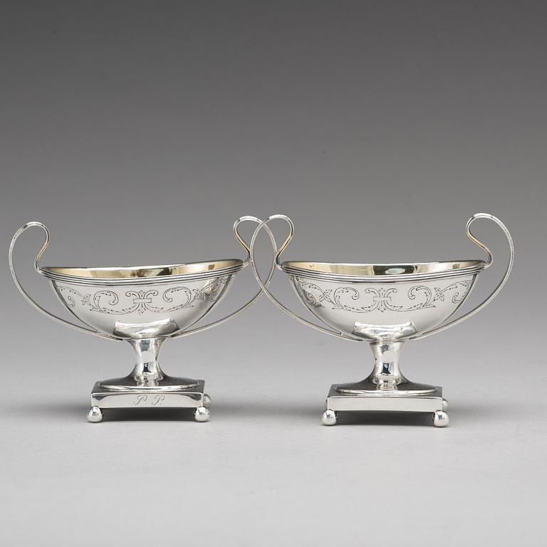 A pair of Swedish late 18th century parcel-gilt silver salt-cellars, mark of Mikael Nyberg, Stockholm 1795.