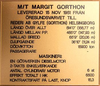 A ship model, M/T Margit Gorthon, launched 1951.