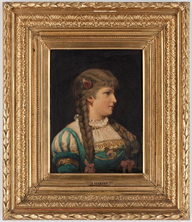 OKÄND KONSTNÄR, olja på pannå, 1800-tal, sign F Benkert.