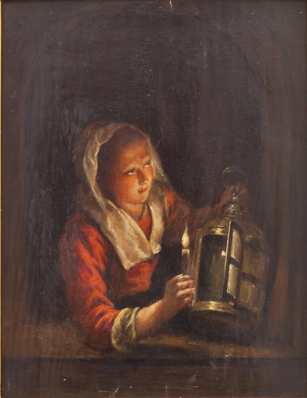 OKÄND KONSTNÄR, olja på pannå, bär monogramsignatur. Holland, 17/1800-tal.