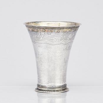 A Swedish 18th century parcel-gilt beaker, Carl Berg, Norrköping 1771, Sweden.