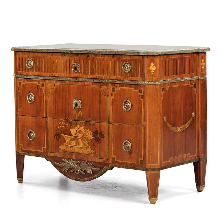 A Gustavian marquetry commode by G. Foltiern (master in Stockohlm 1771-1804).