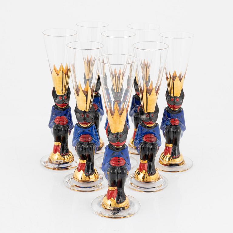 Gunnar Cyrén, eight 'Djävulsglas' vodka glasses, 'Nobel', Orrefors.