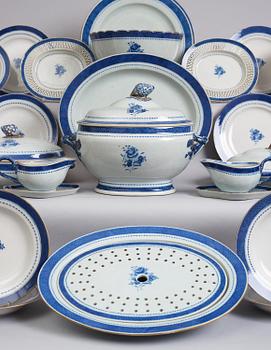 A blue and white dinner service, Qing dynasty, late 18th century. (58 pieces).