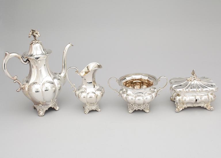 KAFFESERVIS, 4 delar, nysilver, rokokostil, AG Dufva Stockholm 1900-talets början.