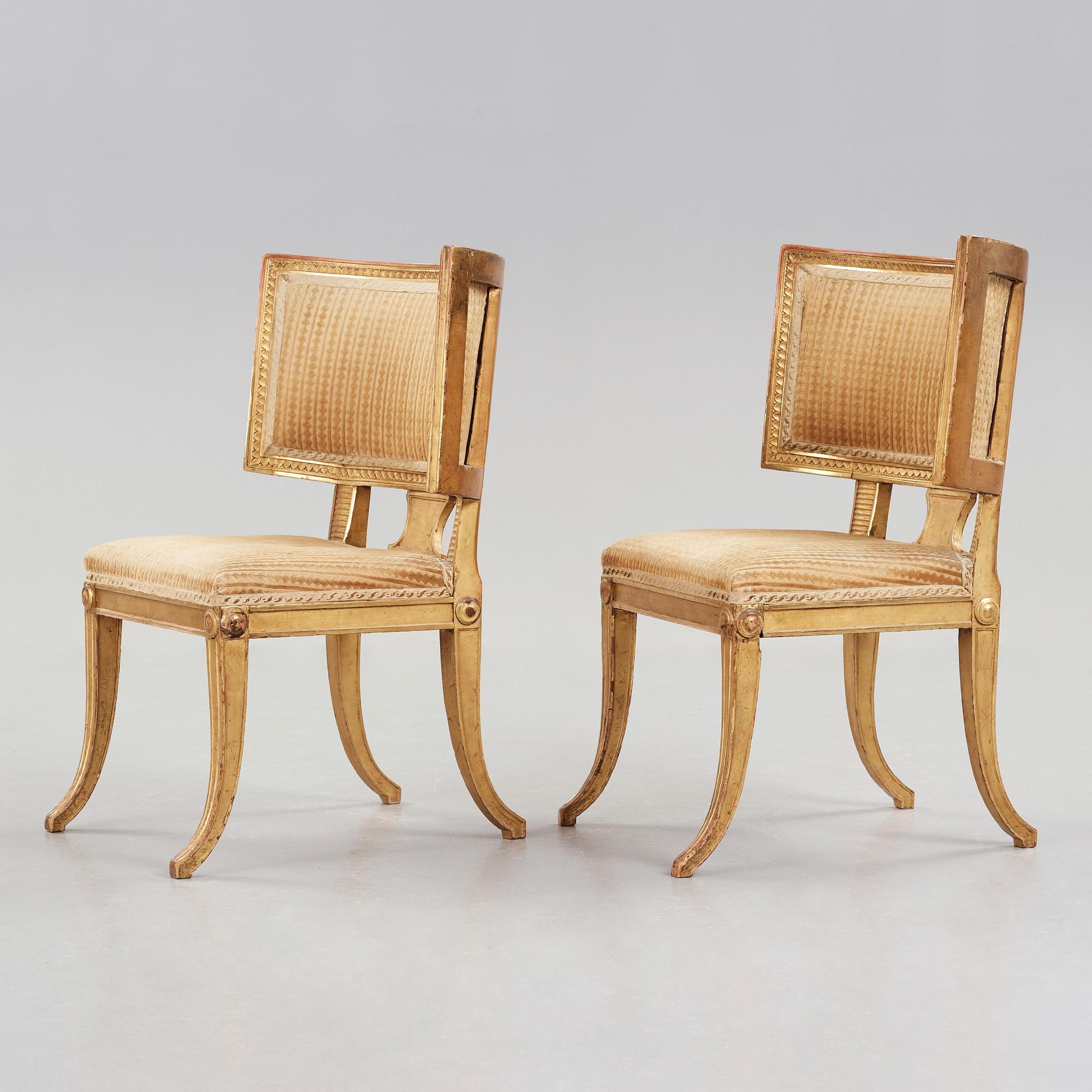 A pair of Swedish late Gustavian 1790's klismos chairs.