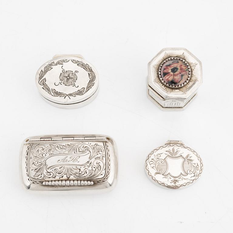 Four Swedish silver boxes, second half of the 19th century.