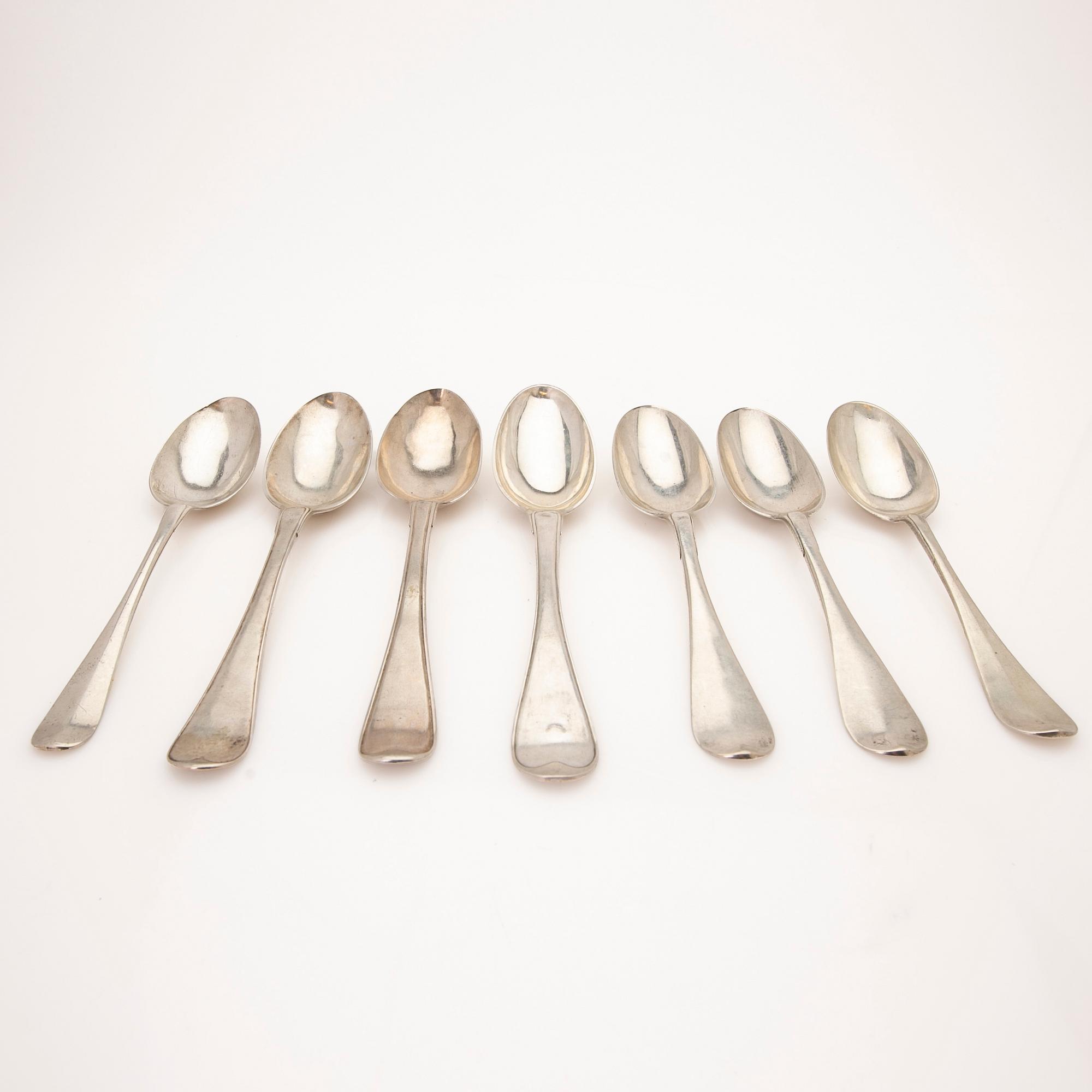Collection of tablespoons, 28 pieces, silver, by 9 different master silversmiths, Kristianstad, 18th/19th century.