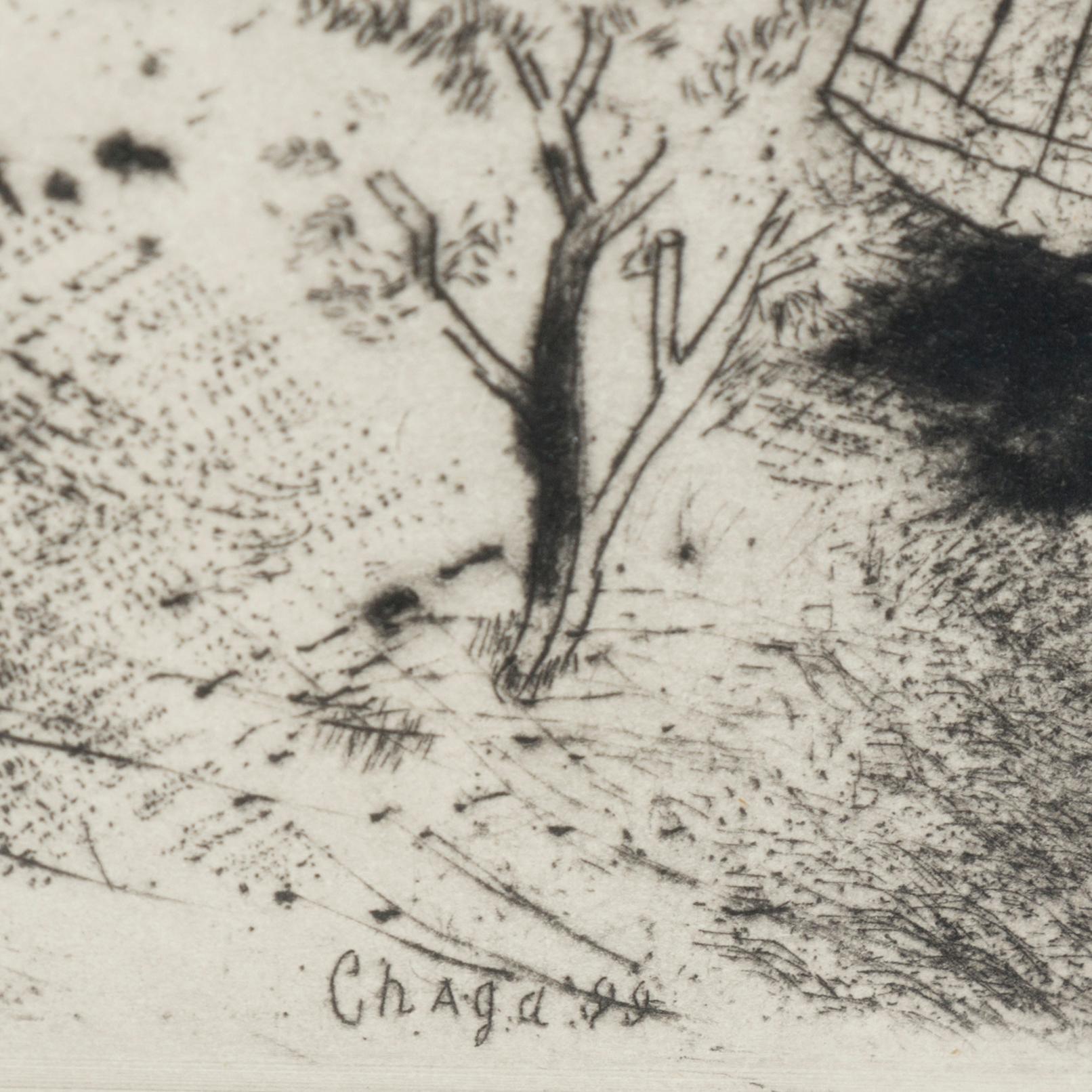 MARC CHAGALL, etsning "La basse-cour" ur: "Les âmes mortes", signerad i plåten.