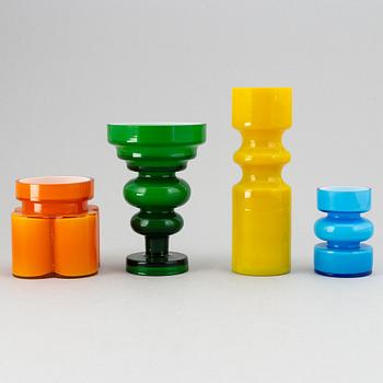 PO Ström, a set of four glass vases by Alsterfors Glassworks, 1960-70s, one signed.