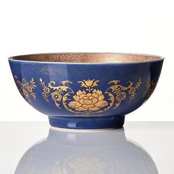 An underglaze blue and gold punch bowl, Qing dynasty, Qianlong (1736-95).