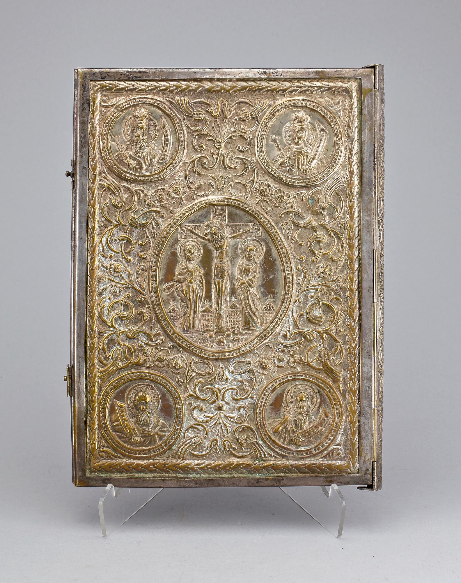 BÖNBOKSOMSLAG, försilvrad mässing, möjl Ryssland, 1800-tal.