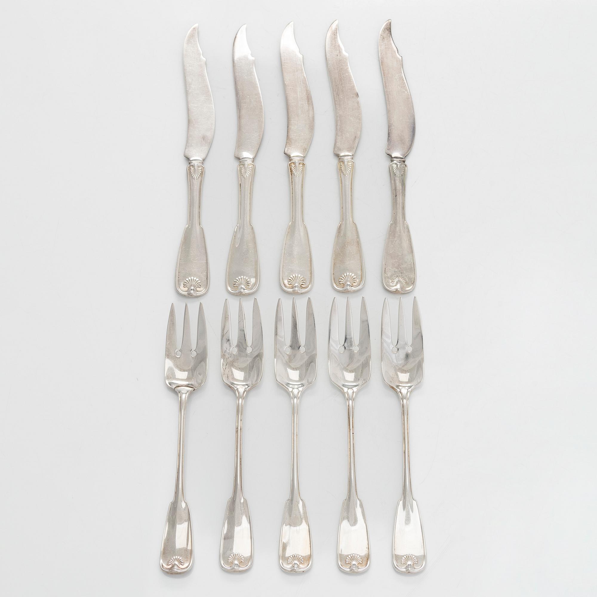 Tiffany & Co, Kala-aterimia, 10 kpl, sterlinghopea, "Palm Pattern", 1900-luvun alkupuoli.