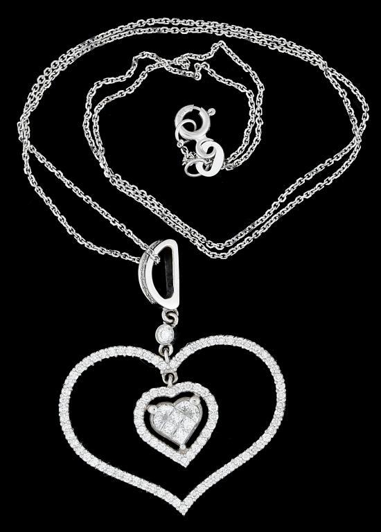 HALSSMYCKE, 18k vitguld med briljant- och prinsesslipade diamanter tot ca1,10ct. Vikt ca 6g.
