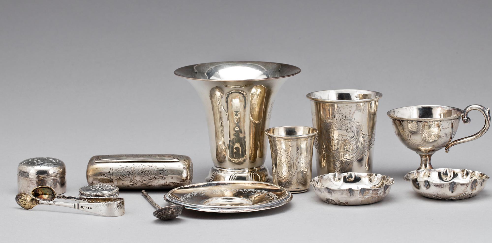 PARTI SILVER, 12 delar, 1800-1900-tal, vikt ca 545g.