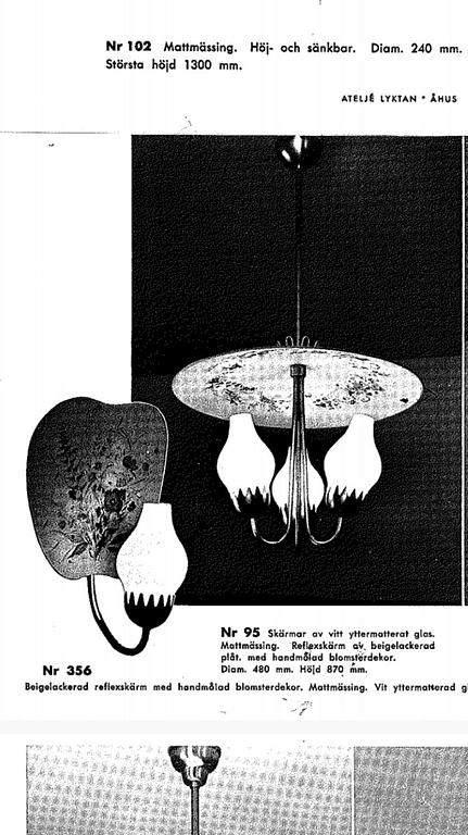 Hans Bergström, vägglampetter 1 par, modell "356", ateljé Lyktan Åhus, 1940-50-tal.